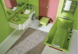 Зеленая ванна и интерьер ванной комнаты